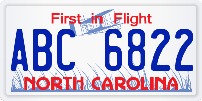 NC license plate ABC6822