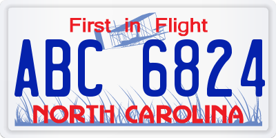 NC license plate ABC6824