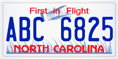 NC license plate ABC6825