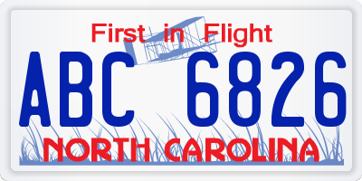 NC license plate ABC6826