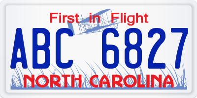 NC license plate ABC6827