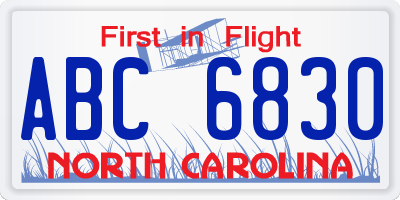NC license plate ABC6830