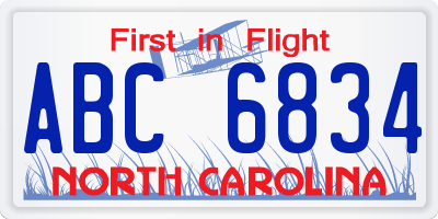 NC license plate ABC6834