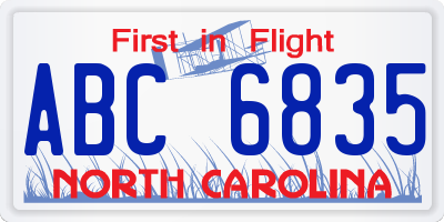 NC license plate ABC6835