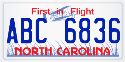 NC license plate ABC6836