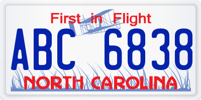 NC license plate ABC6838