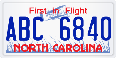NC license plate ABC6840