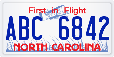 NC license plate ABC6842