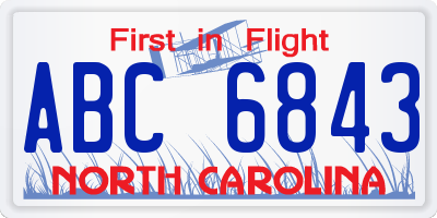 NC license plate ABC6843
