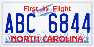 NC license plate ABC6844