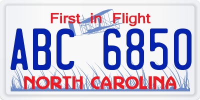 NC license plate ABC6850