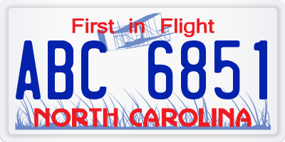 NC license plate ABC6851