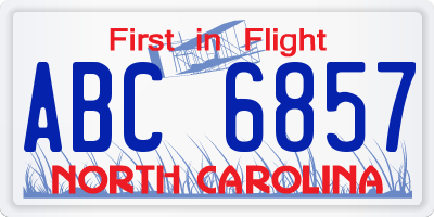 NC license plate ABC6857