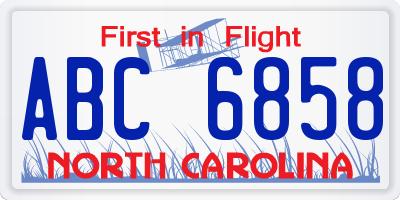 NC license plate ABC6858
