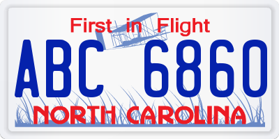 NC license plate ABC6860