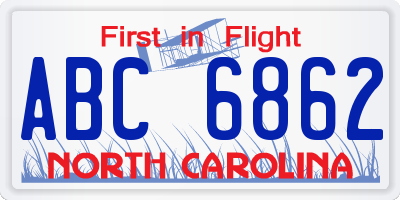 NC license plate ABC6862