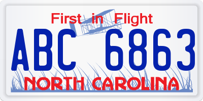 NC license plate ABC6863