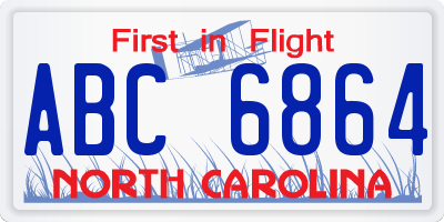 NC license plate ABC6864