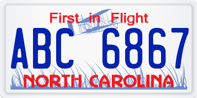 NC license plate ABC6867