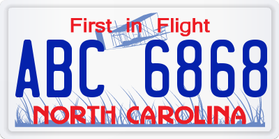NC license plate ABC6868