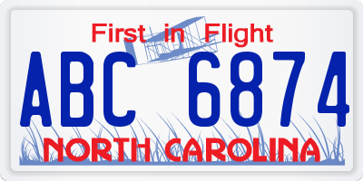NC license plate ABC6874