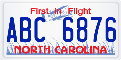 NC license plate ABC6876