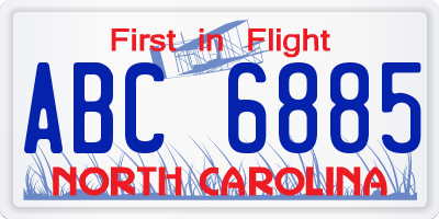 NC license plate ABC6885