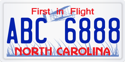NC license plate ABC6888