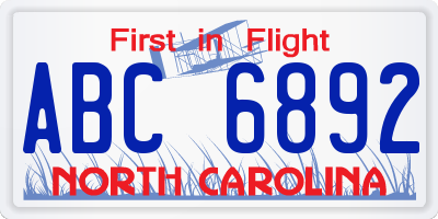 NC license plate ABC6892
