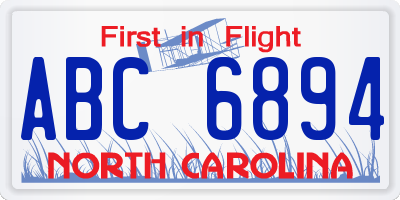 NC license plate ABC6894