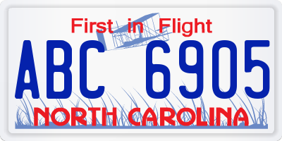 NC license plate ABC6905