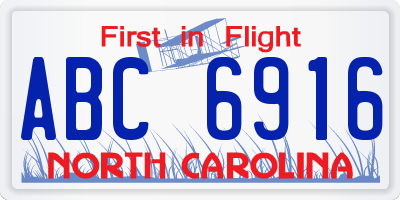 NC license plate ABC6916