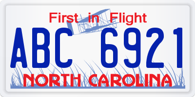 NC license plate ABC6921