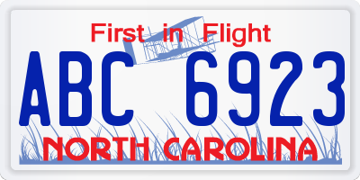 NC license plate ABC6923