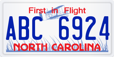 NC license plate ABC6924