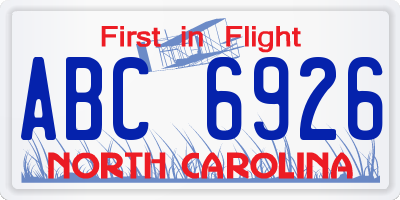 NC license plate ABC6926