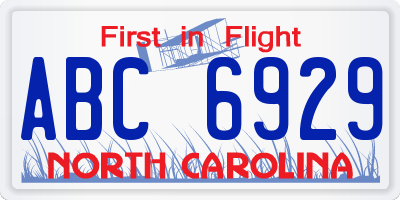 NC license plate ABC6929