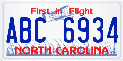 NC license plate ABC6934