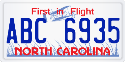 NC license plate ABC6935