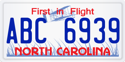 NC license plate ABC6939