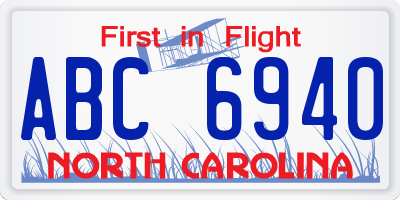 NC license plate ABC6940
