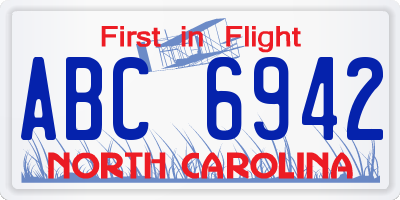 NC license plate ABC6942