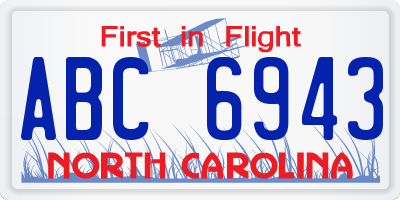 NC license plate ABC6943