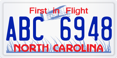 NC license plate ABC6948
