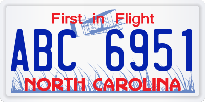 NC license plate ABC6951