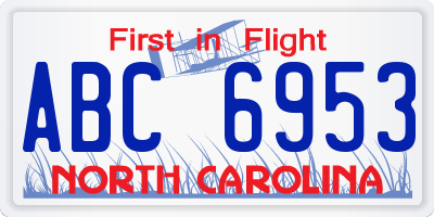 NC license plate ABC6953