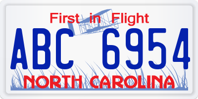 NC license plate ABC6954