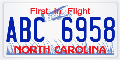 NC license plate ABC6958