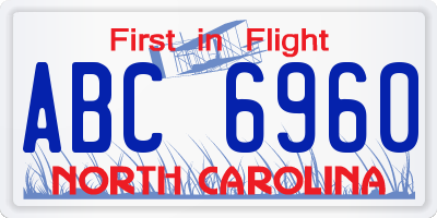 NC license plate ABC6960
