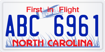 NC license plate ABC6961